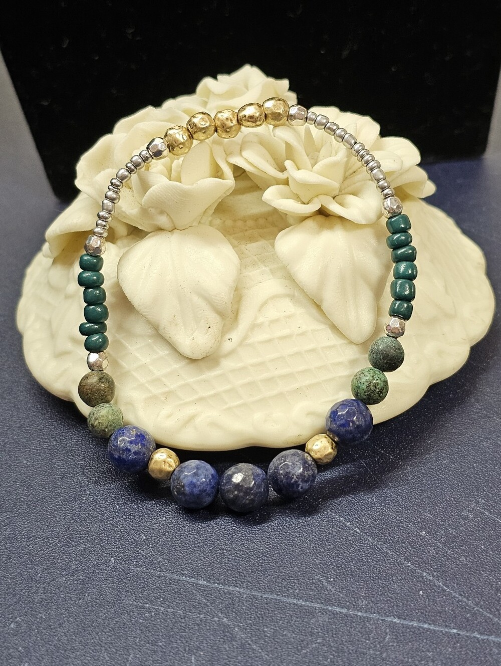 Artisan Bead Bracelet with Lapis Lazuli, African Jade, Bronzite, and Epidot